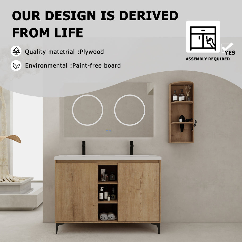48" Freestanding Bathroom Vanity With Double Sink and Storage Rack