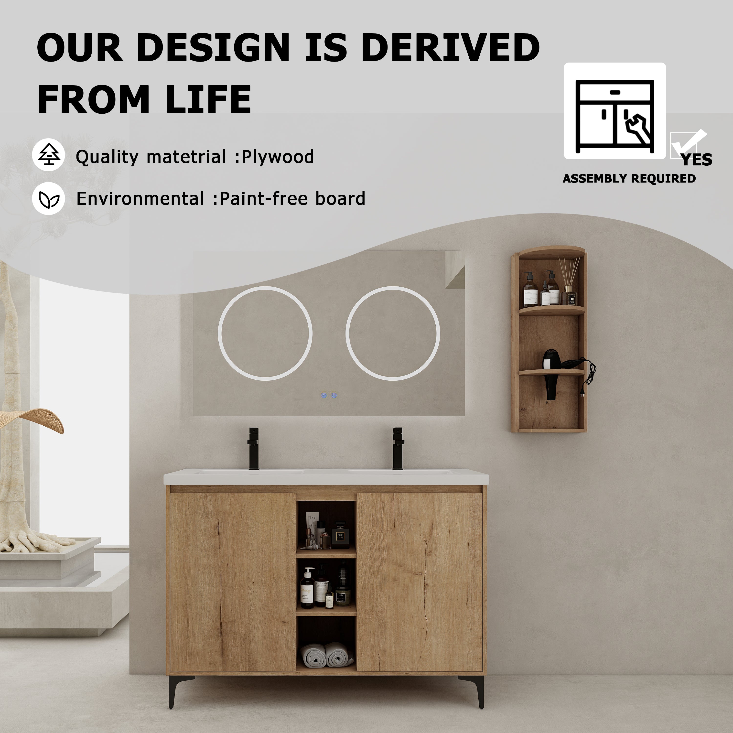 48" Freestanding Bathroom Vanity With Double Sink and Storage Rack