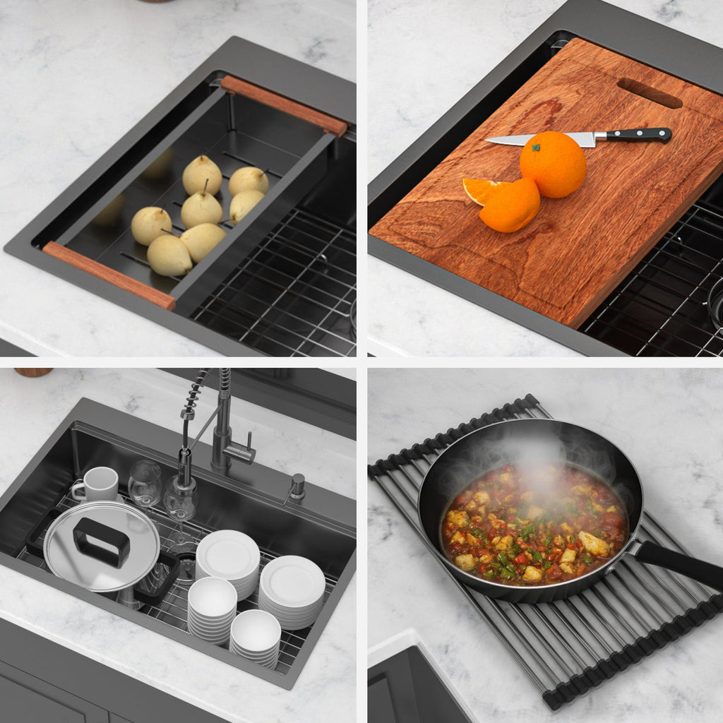 36" Drop-in Workstation Gunmetal Sink