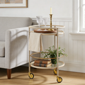 Round Bar Cart with Tempered Glass Shelves