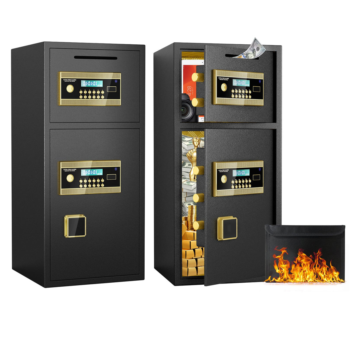 Large Double-Door Coin-Operated Safe with Digital Security Features