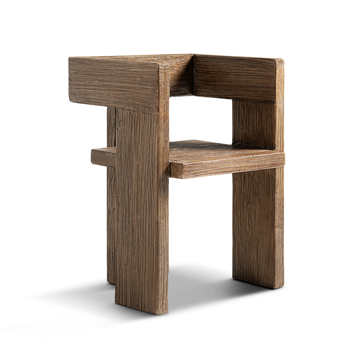 Avenel Solid Reclaimed Elm Sculptural Block Accent Chair