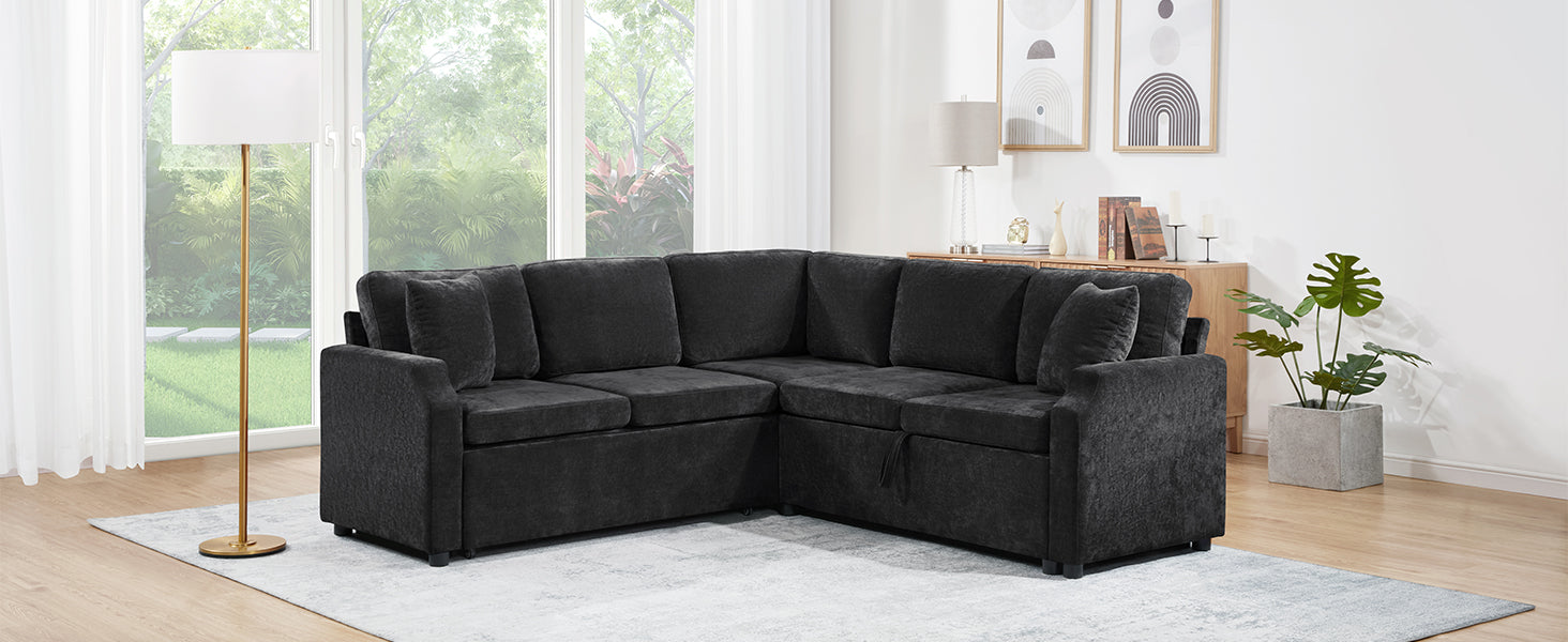L-shaped Sectional Sofa Bed with Hidden Storage