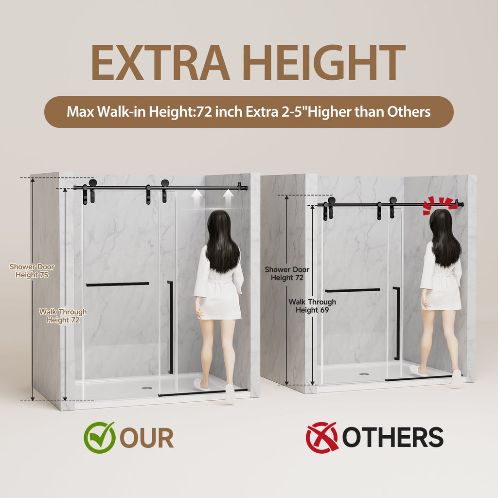 Matte Frameless Sliding Shower Door 56"-60" W x 75" H