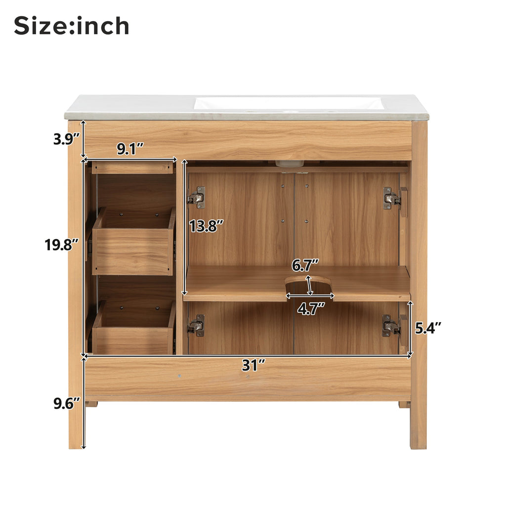 36" Wood Bathroom Vanity with Solid Wood Frame