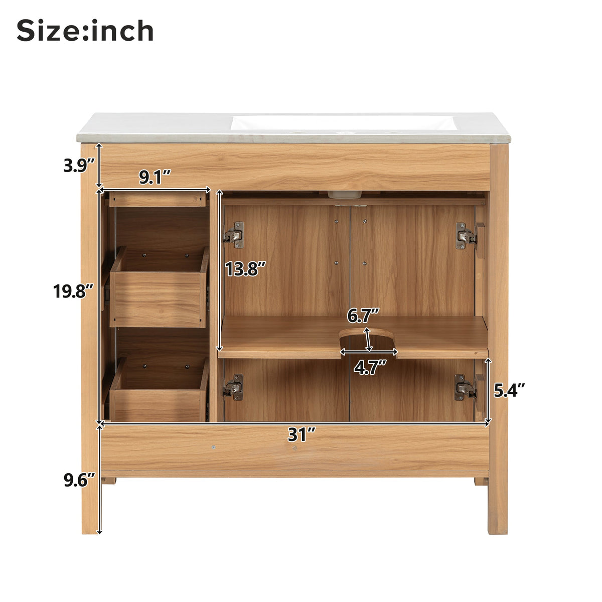 36" Wood Bathroom Vanity with Solid Wood Frame