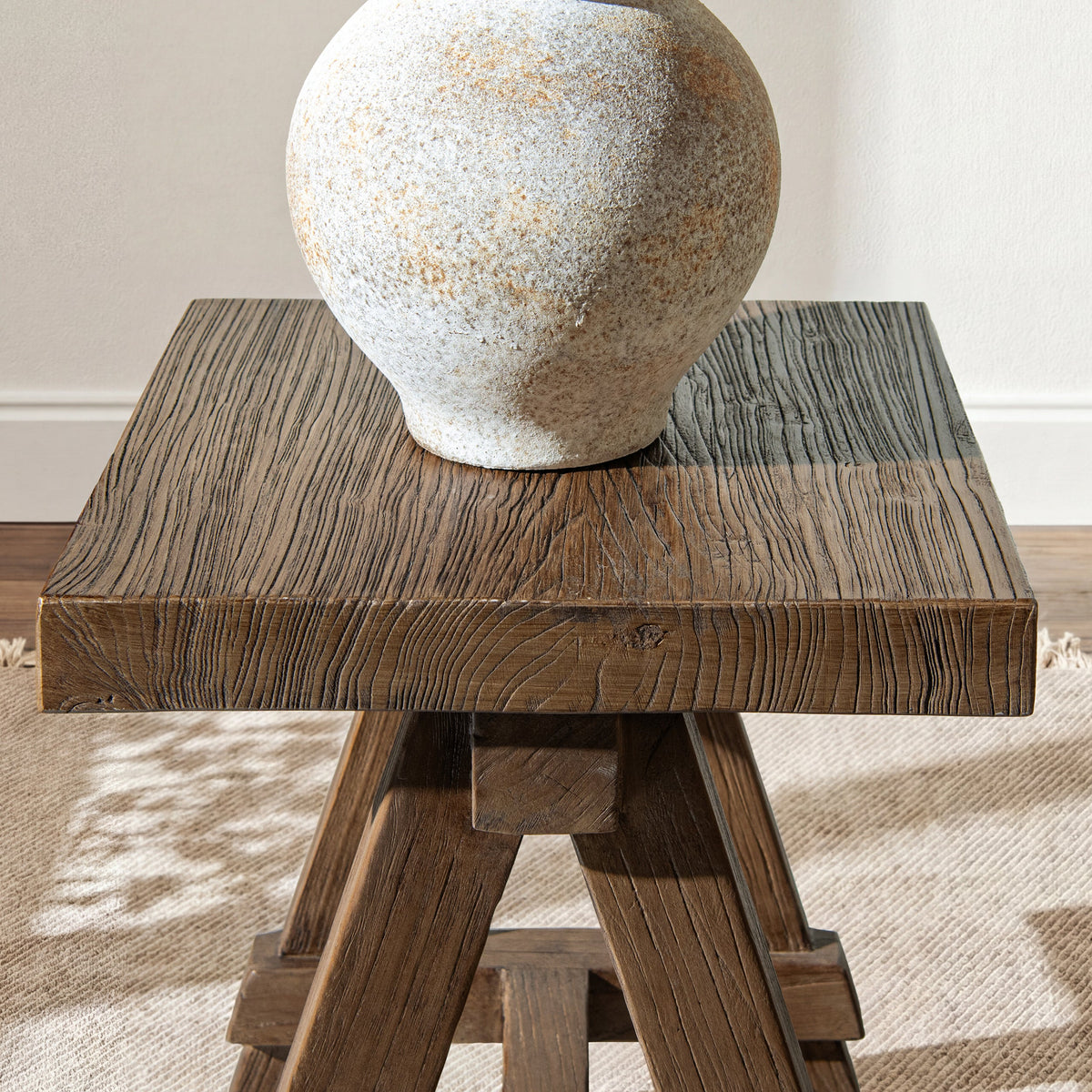 Hawthorne 18" Square Reclaimed Elm Trestle Side Table