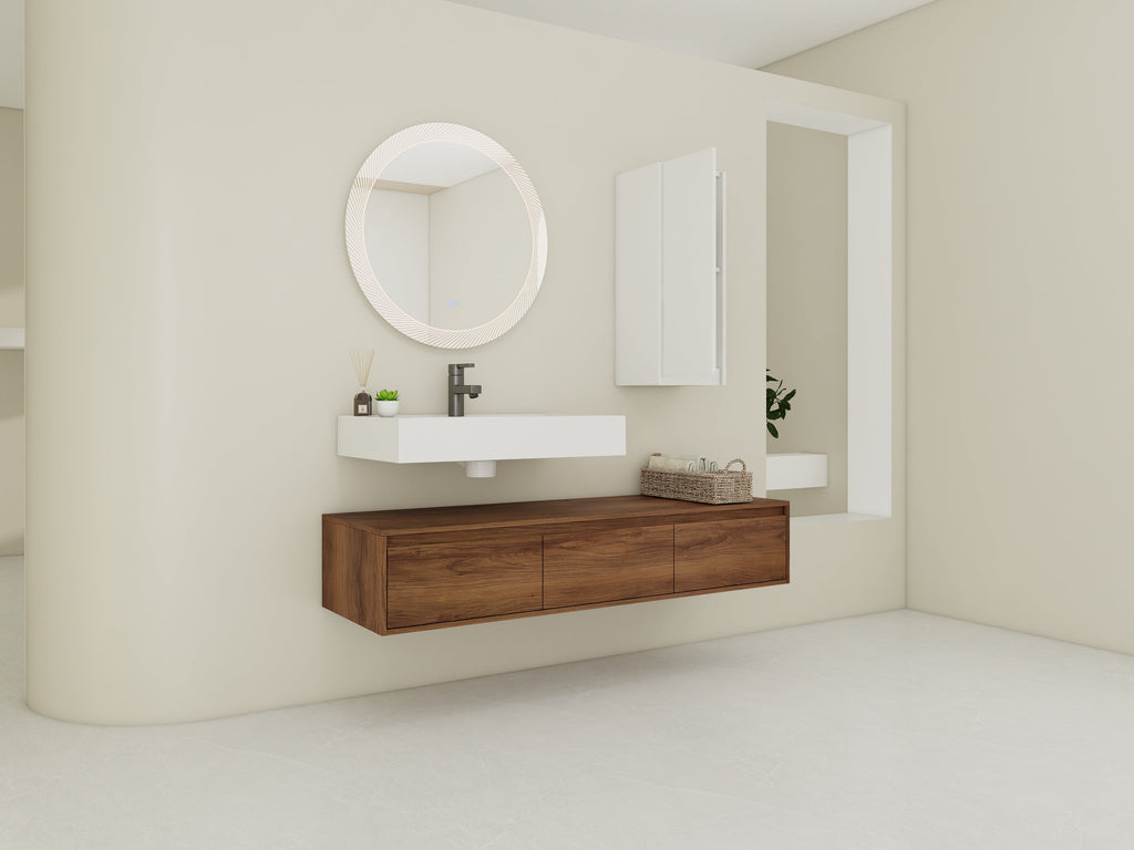 60 Inch Wall-Mounted Bathroom Vanity with Resin Sink