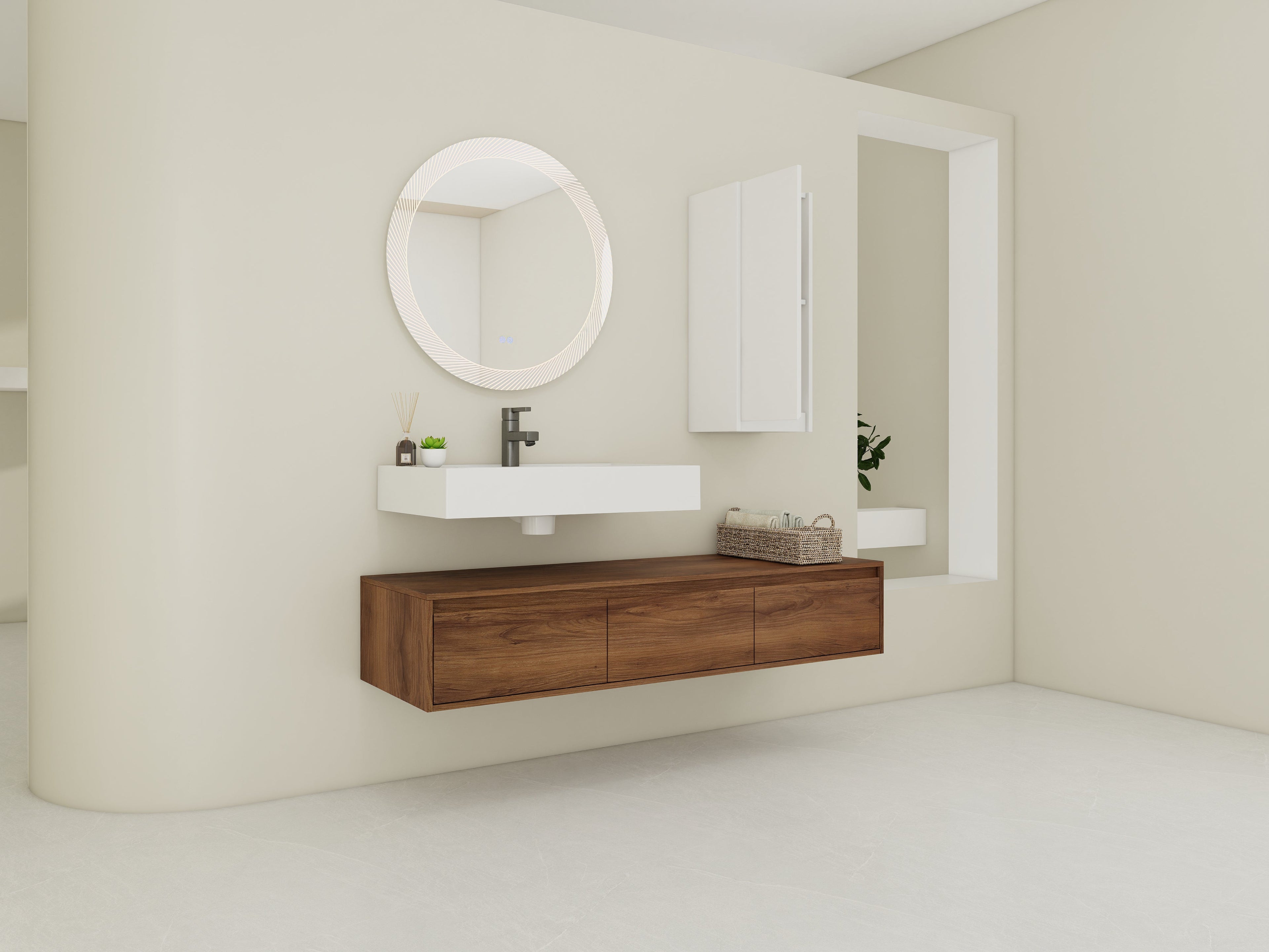 60 Inch Wall-Mounted Bathroom Vanity with Resin Sink