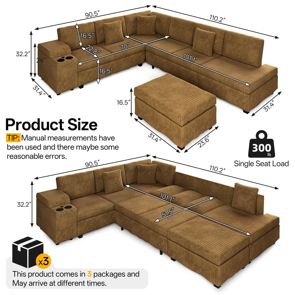 110.2" L-Shaped Sectional Sofa Set with Removable Ottoman