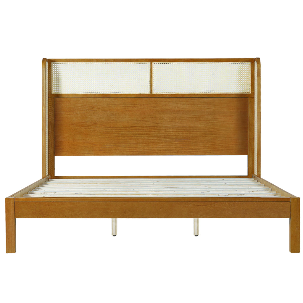 Premium Rubber Wood Platform Bed Frame, King Bed Frame with Headboard