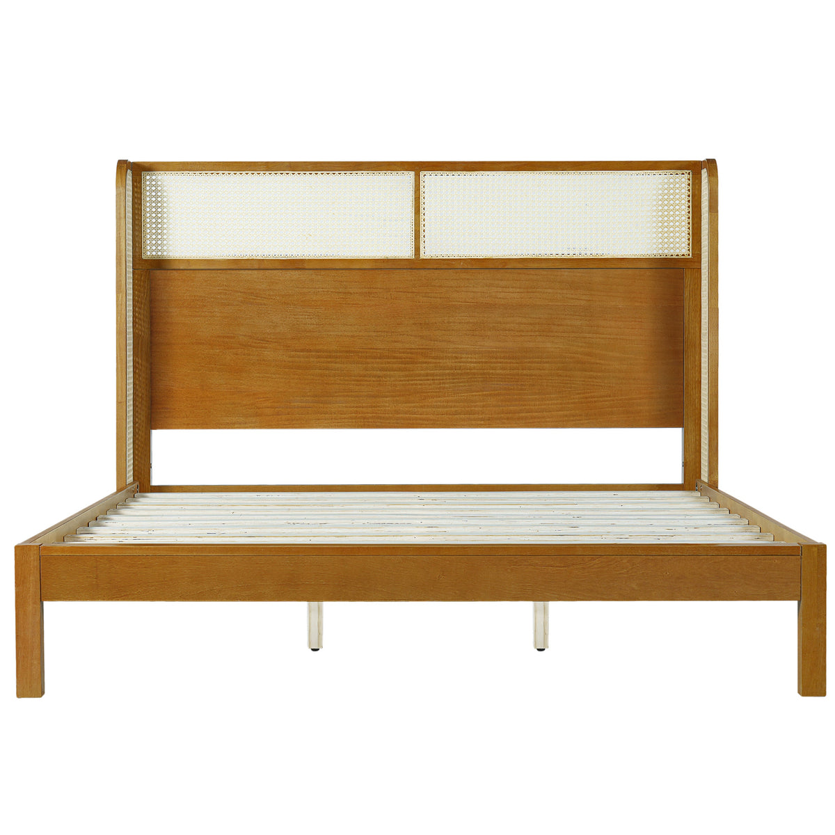 Premium Rubber Wood Platform Bed Frame, King Bed Frame with Headboard