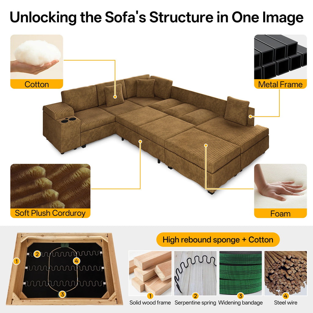 110.2" L-Shaped Sectional Sofa Set with Removable Ottoman