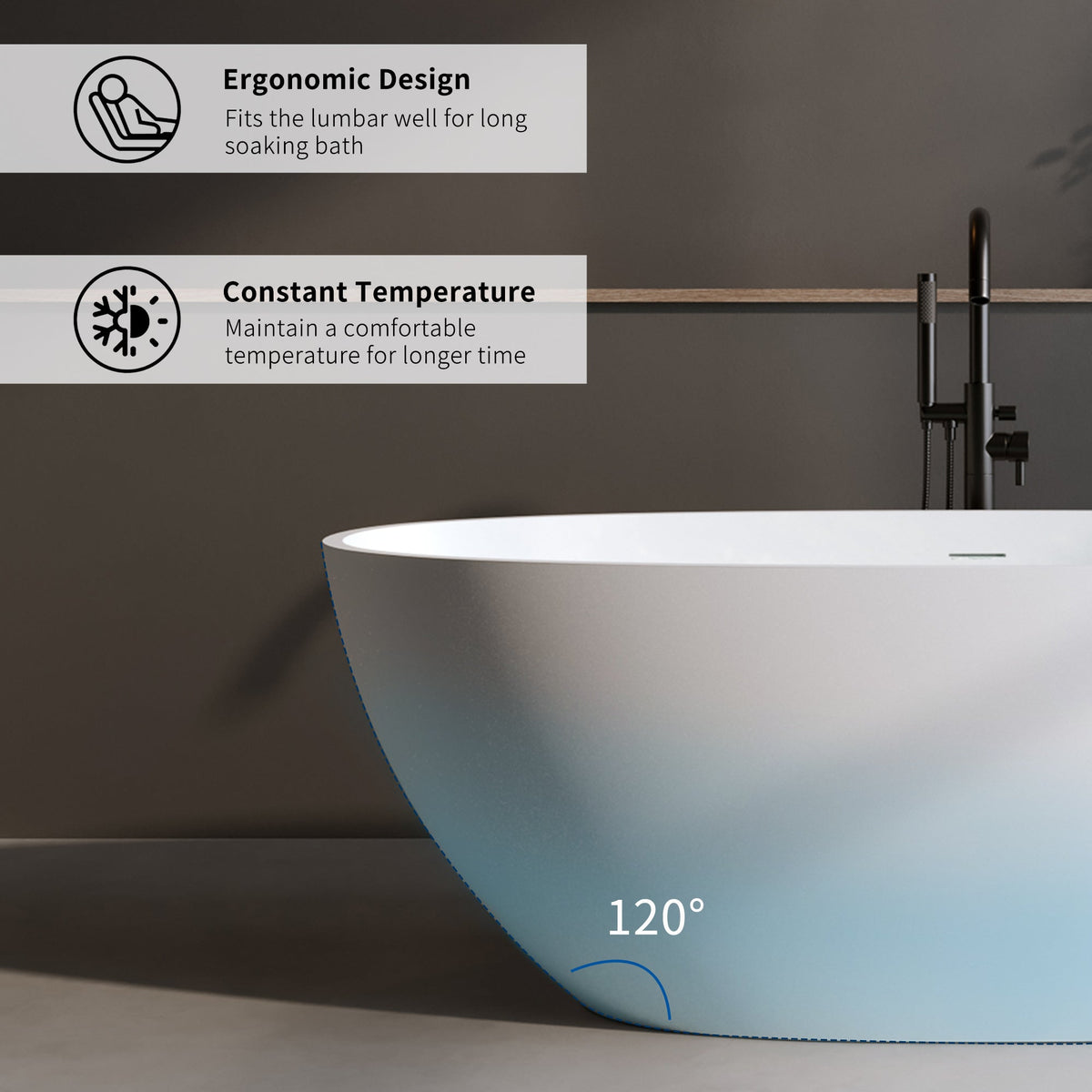 59" Solid Surface Matte Tub