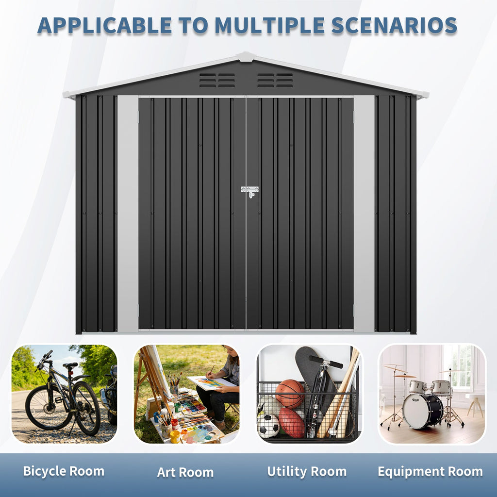 8ft x 4ft Outdoor Metal Storage Shed with Lockable Latch
