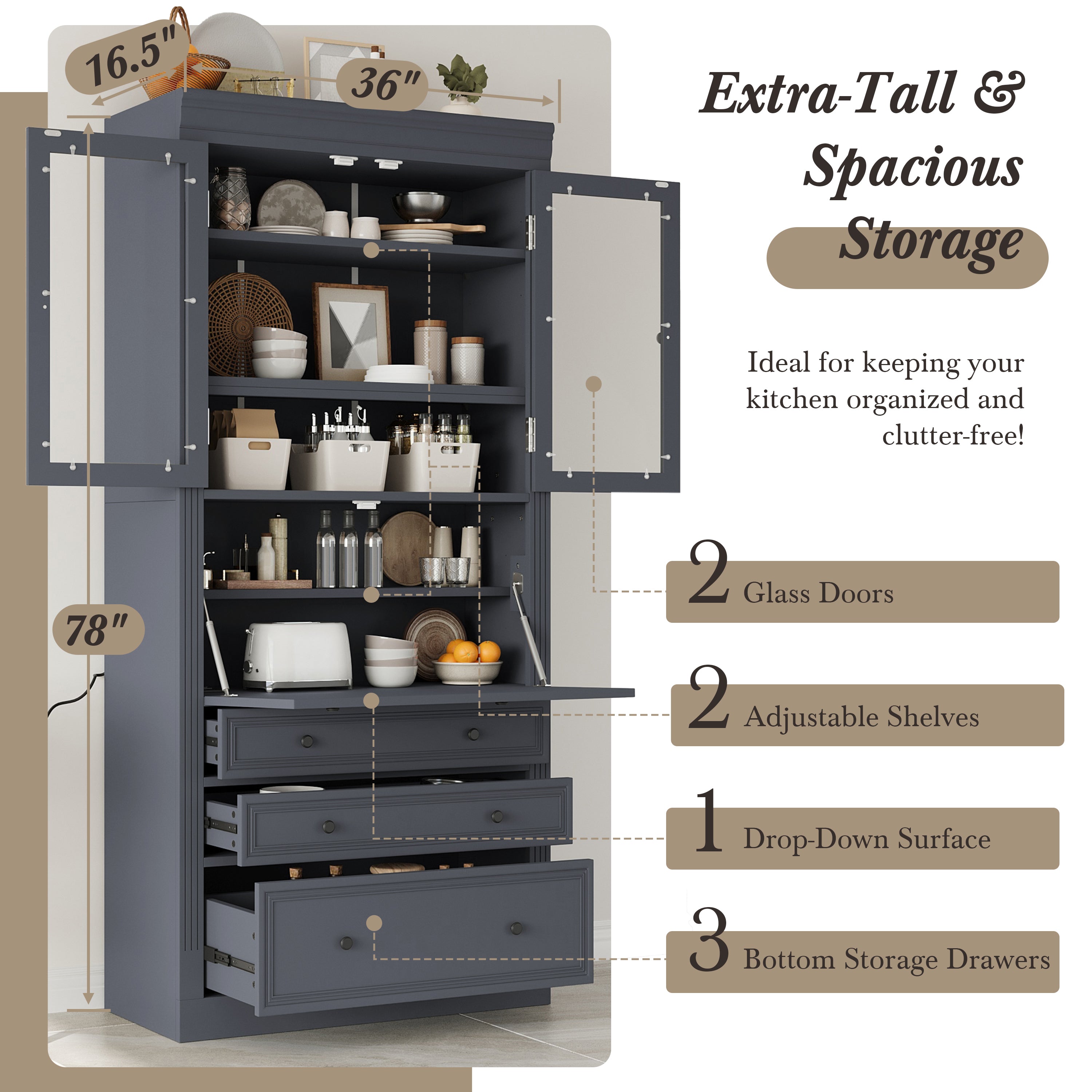 TOPMAX Freestanding Kitchen Pantry Storage Cabinet