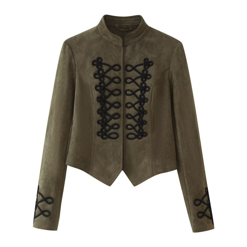 Womens Suede Stand-Neck Jacket Coat