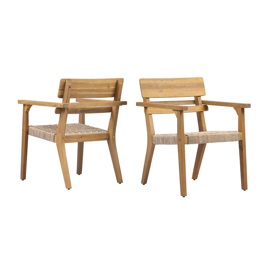 Outdoor Acacia Wood Dining Chairs with Woven Wicker Seats