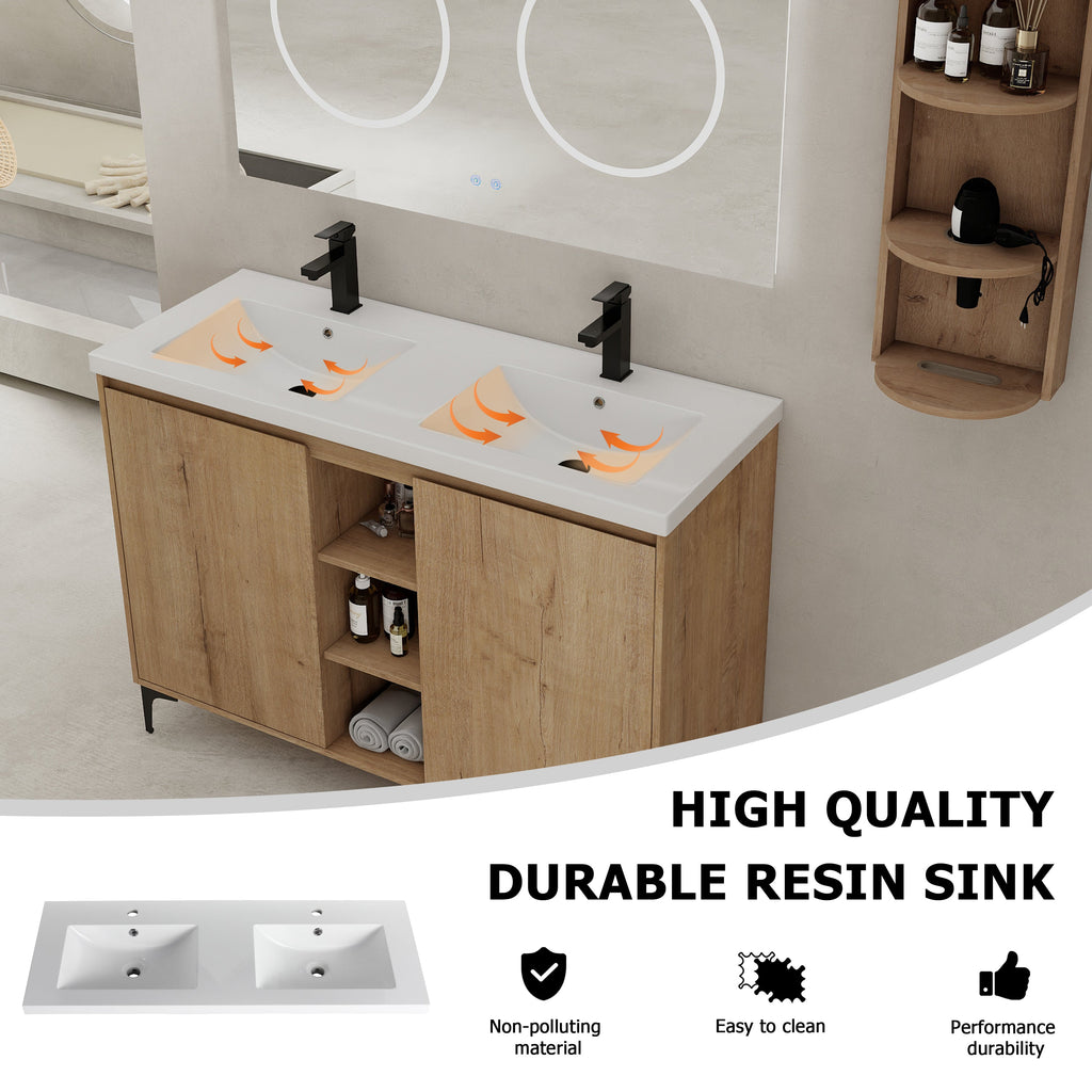 48" Freestanding Bathroom Vanity With Double Sink and Storage Rack