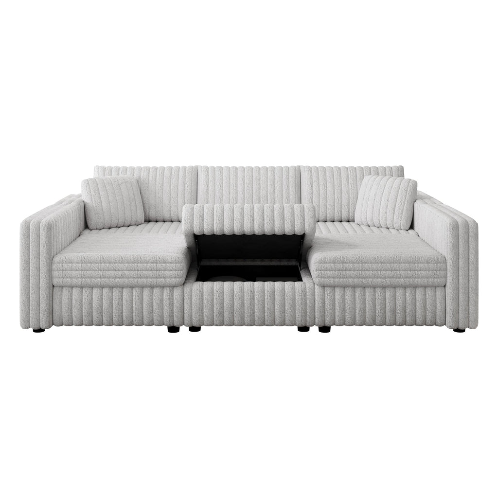 106.3" Soft U-Shaped 6-Person Sofa with Ottoman - Light Gray