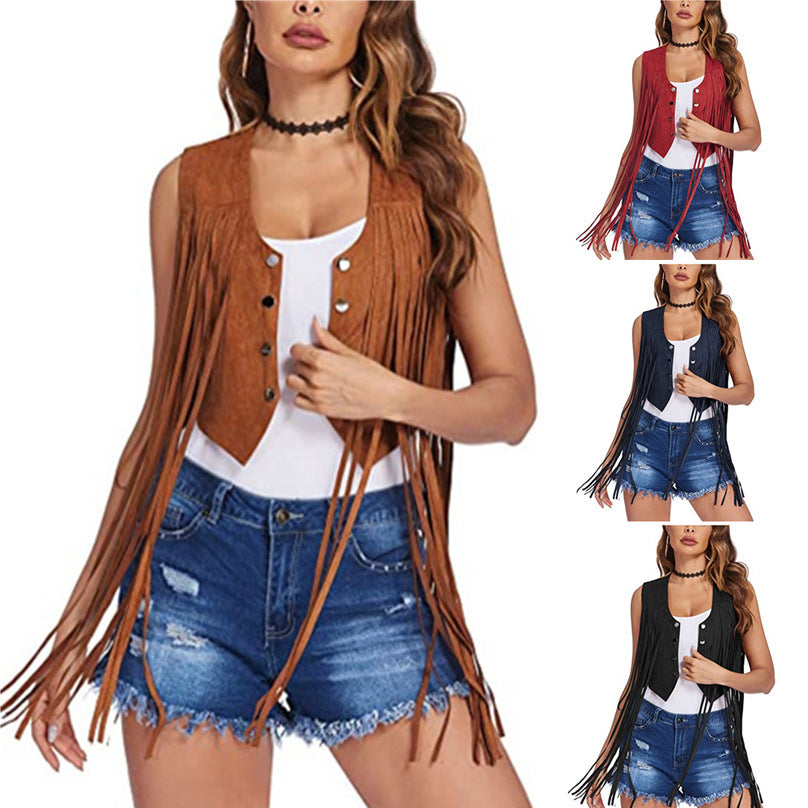 Suede-velvet Vest Womens Mid-length Top