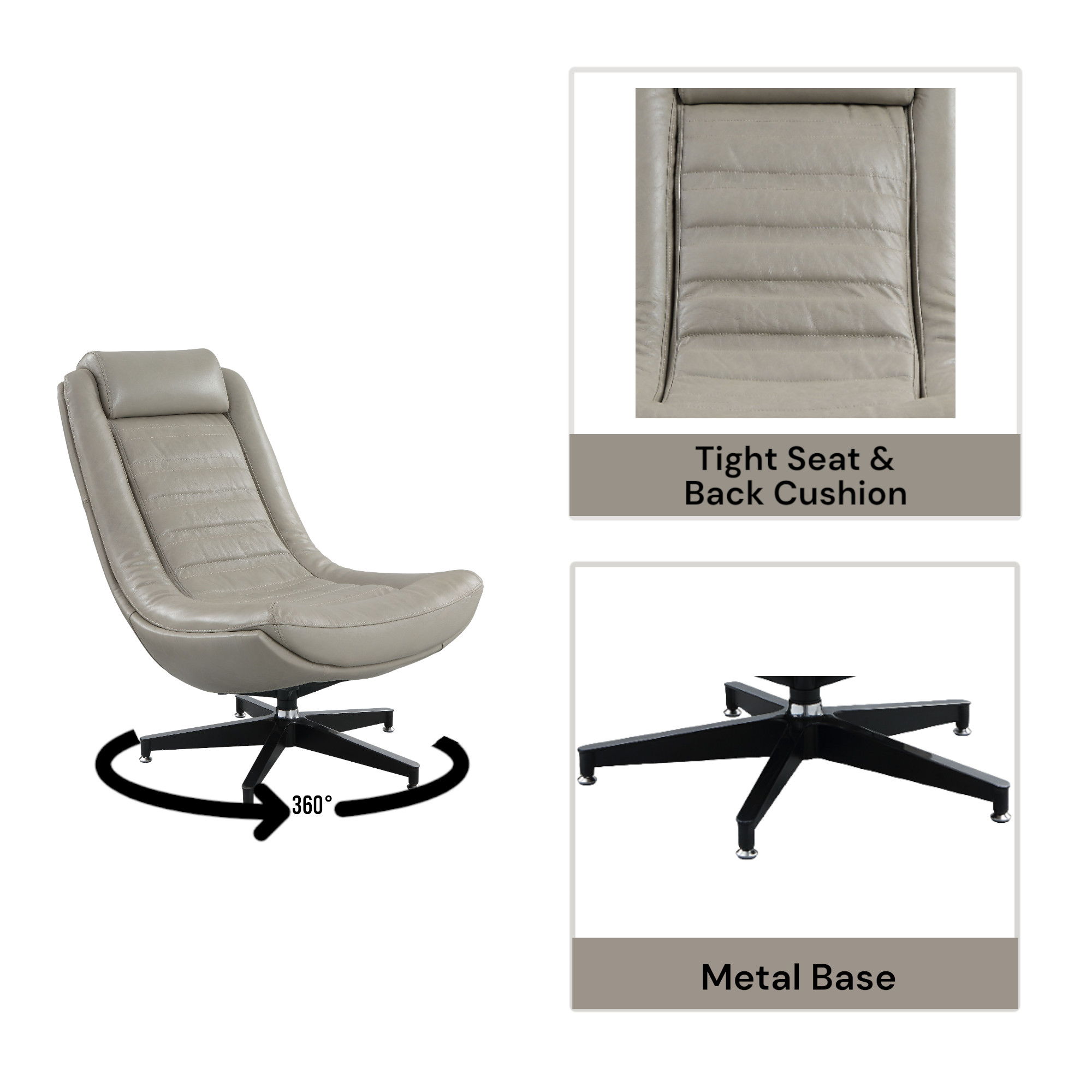 Piran Twilight Top Grain Leather Accent Chair with Swivel
