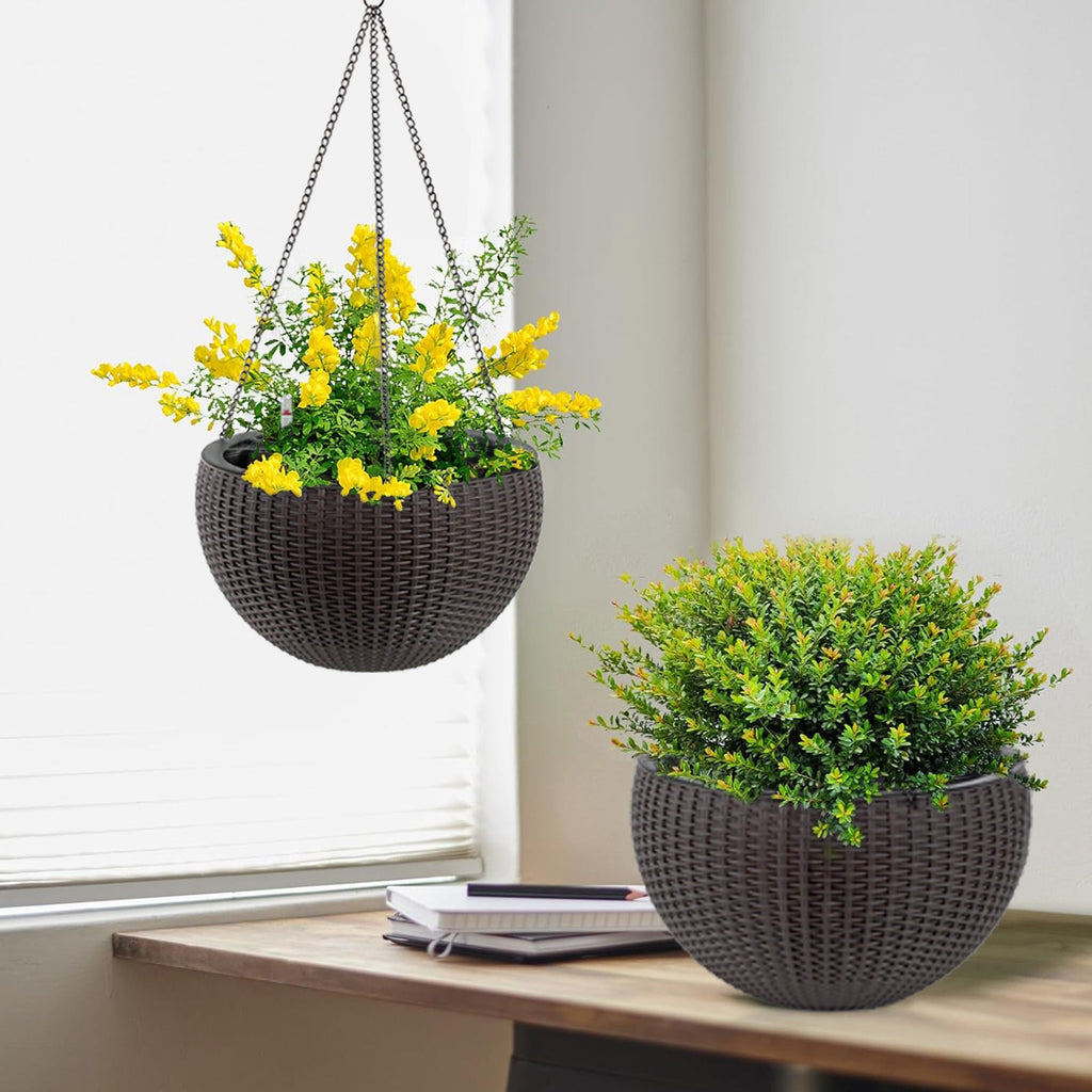 Self-Watering Hanging Rattan-Inspired Planter
