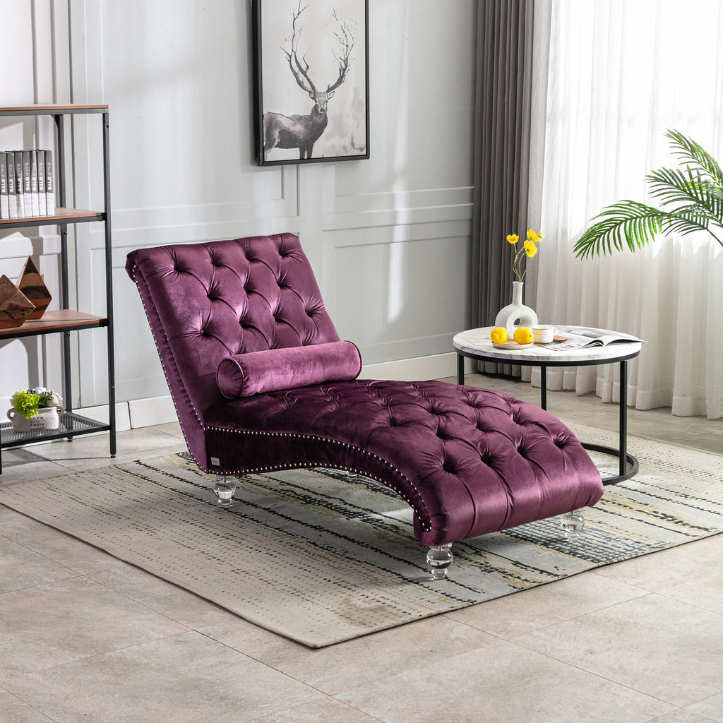 Velvet Chaise Lounge Indoor Chair (Purple Velvet)