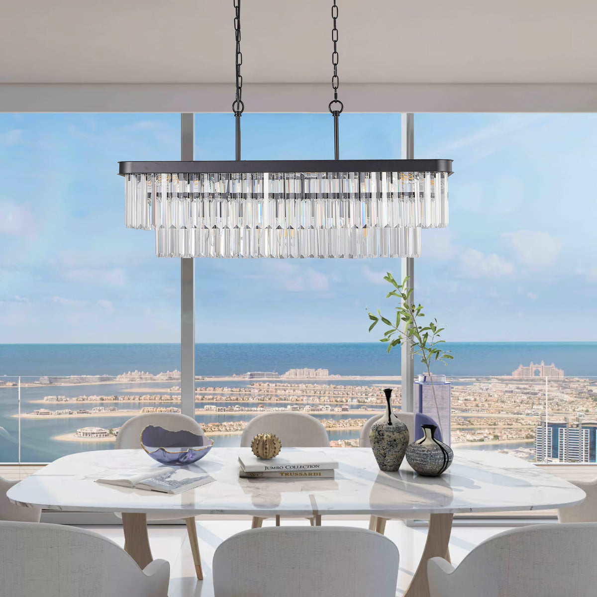 Adjustable Rectangular Crystal Chandelier