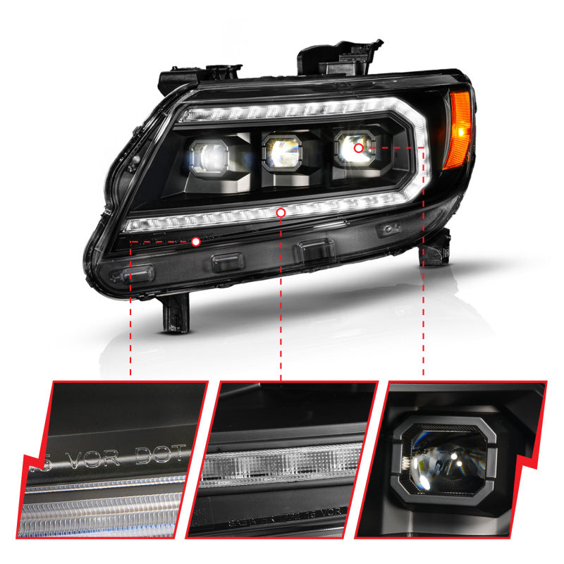 ANZO 15-22 Chevy Colorado Blk Housing Full LED DRL Projector Headlight w/ Sequential Light Bar 111634