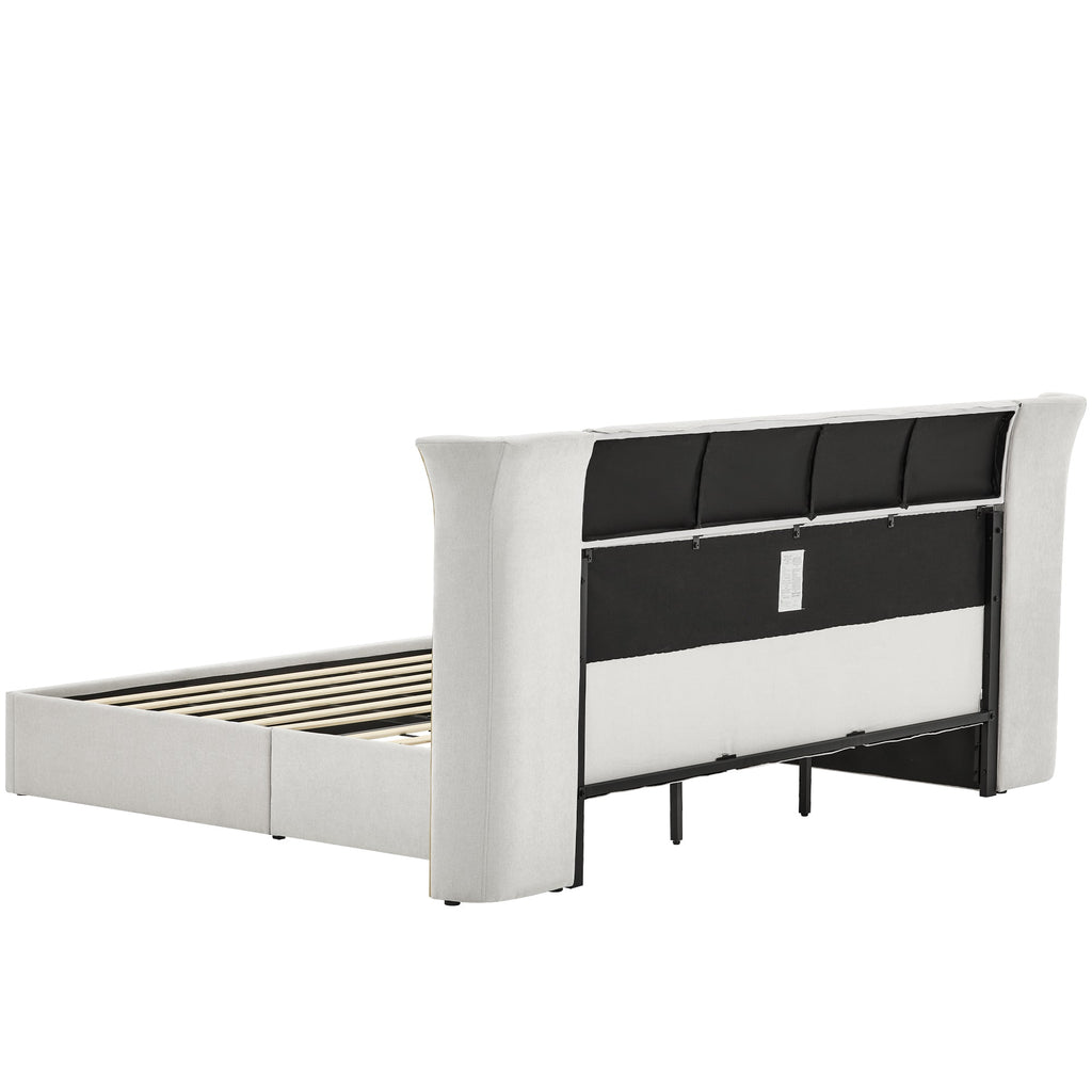 King Size Luxury Wing-Back Upholstered Bed Frame