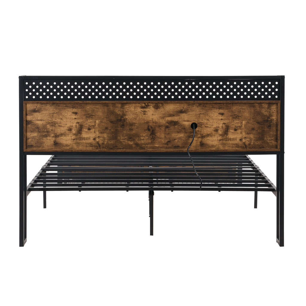 Queen Size Metal Platform Bed Frame with USB Charging Station