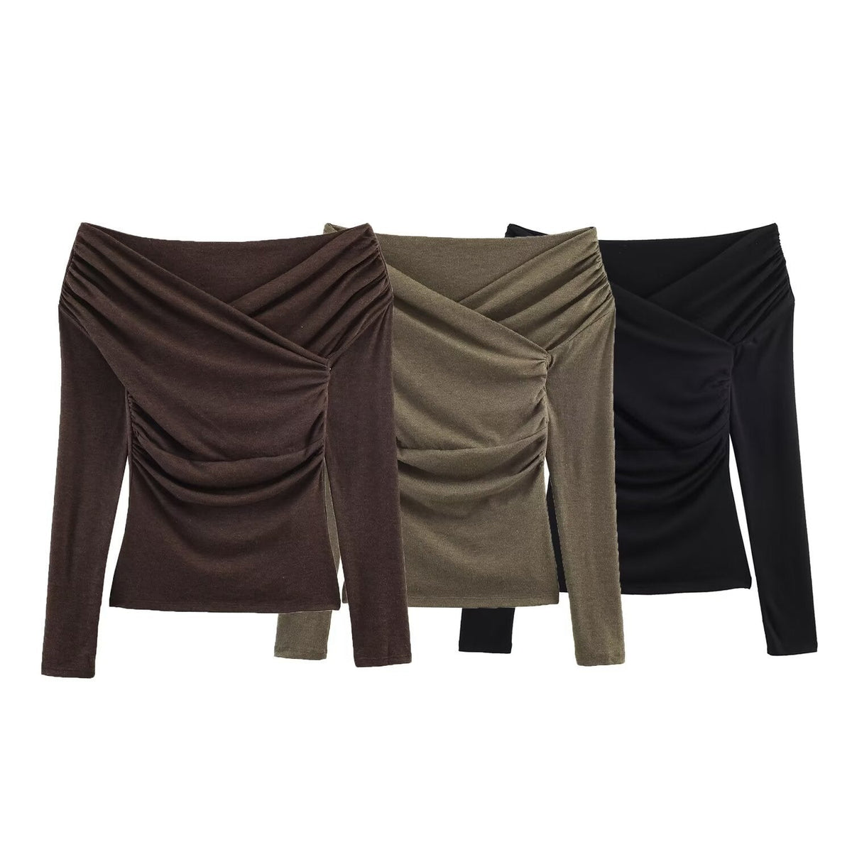 Women's Fashionable All-match Double Pleated Collar Pleated T-shirt Top