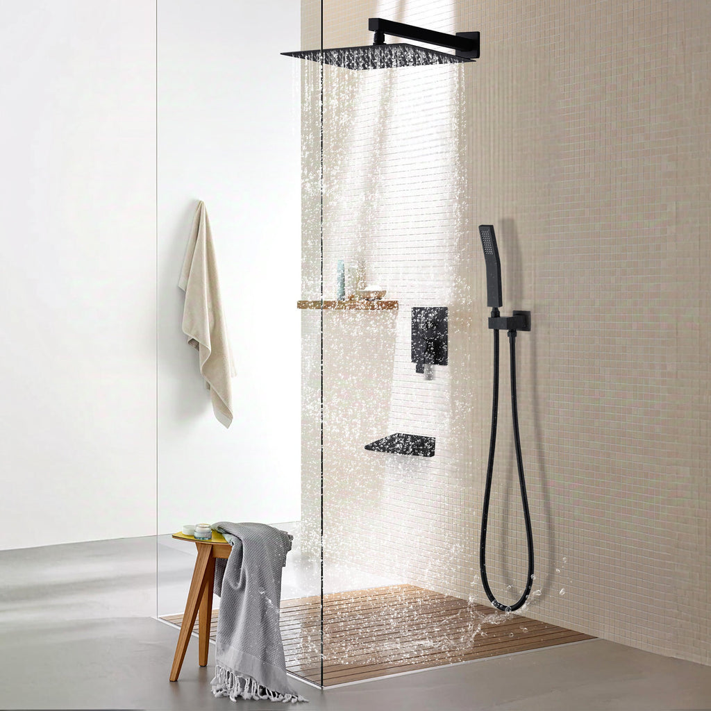 Black Shower System with Tub Spout