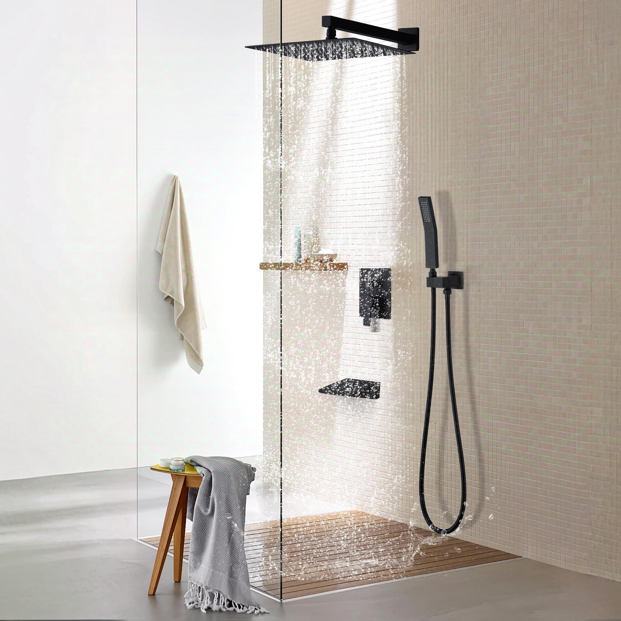 Black Shower System with Tub Spout