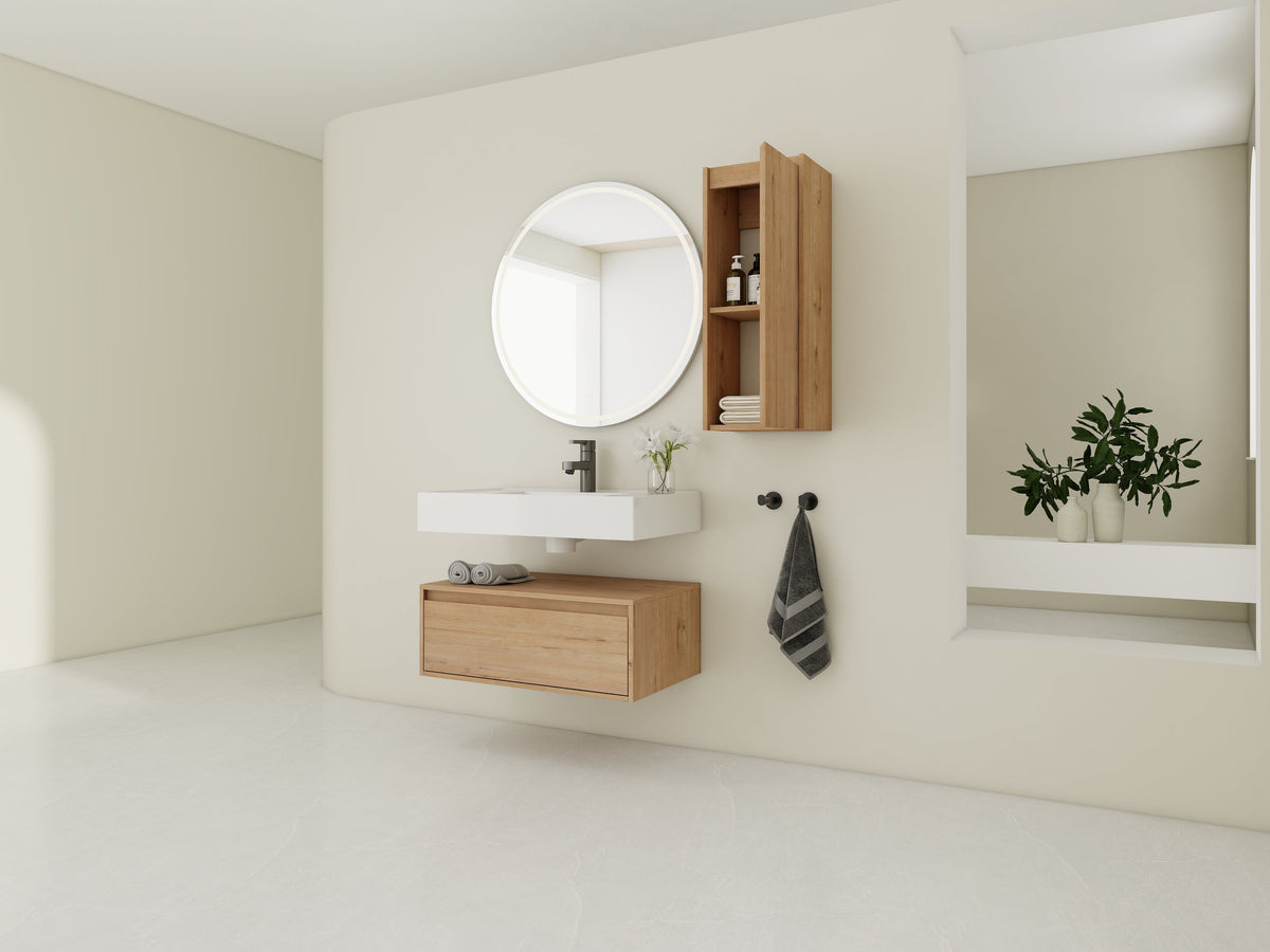 30 Inch Wall-Mounted Bathroom Vanity with Resin Sink and Side Cabinet