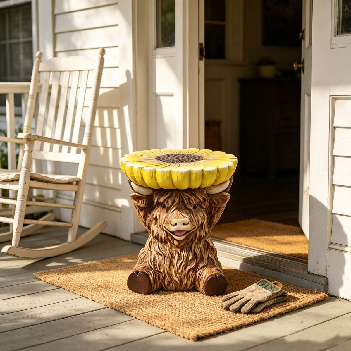 Highland Cow Stool with Sunflower Tabletop