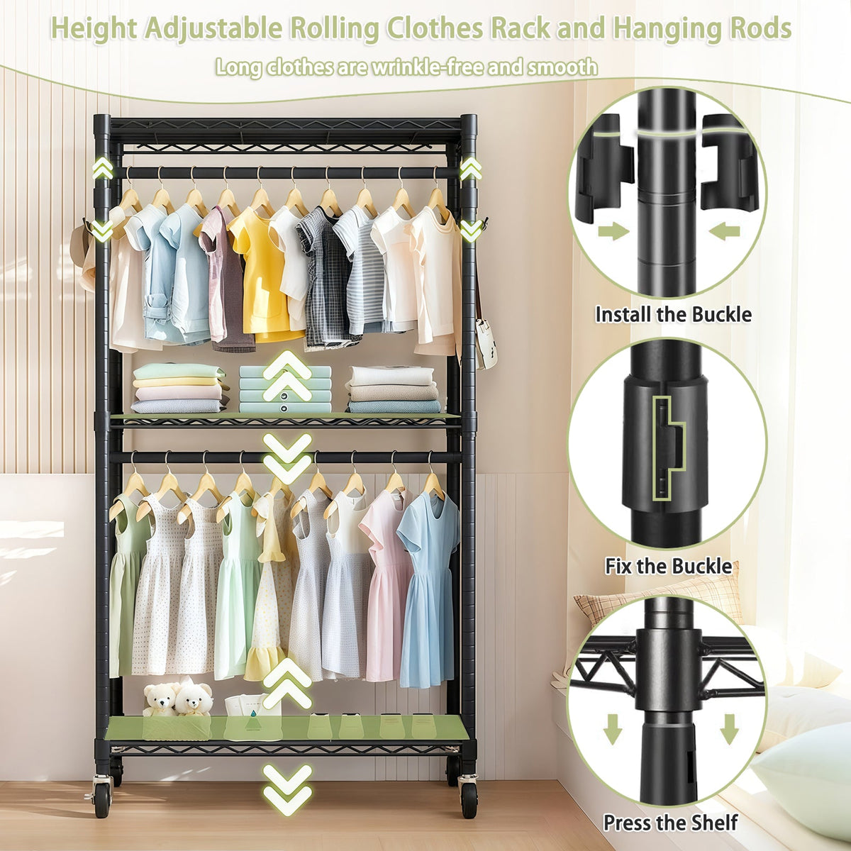 Heavy Duty Rolling Clothes Rack with Wheels