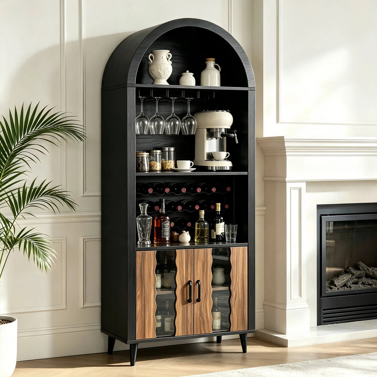 71" Farmhouse Arched Wine Bar Cabinet