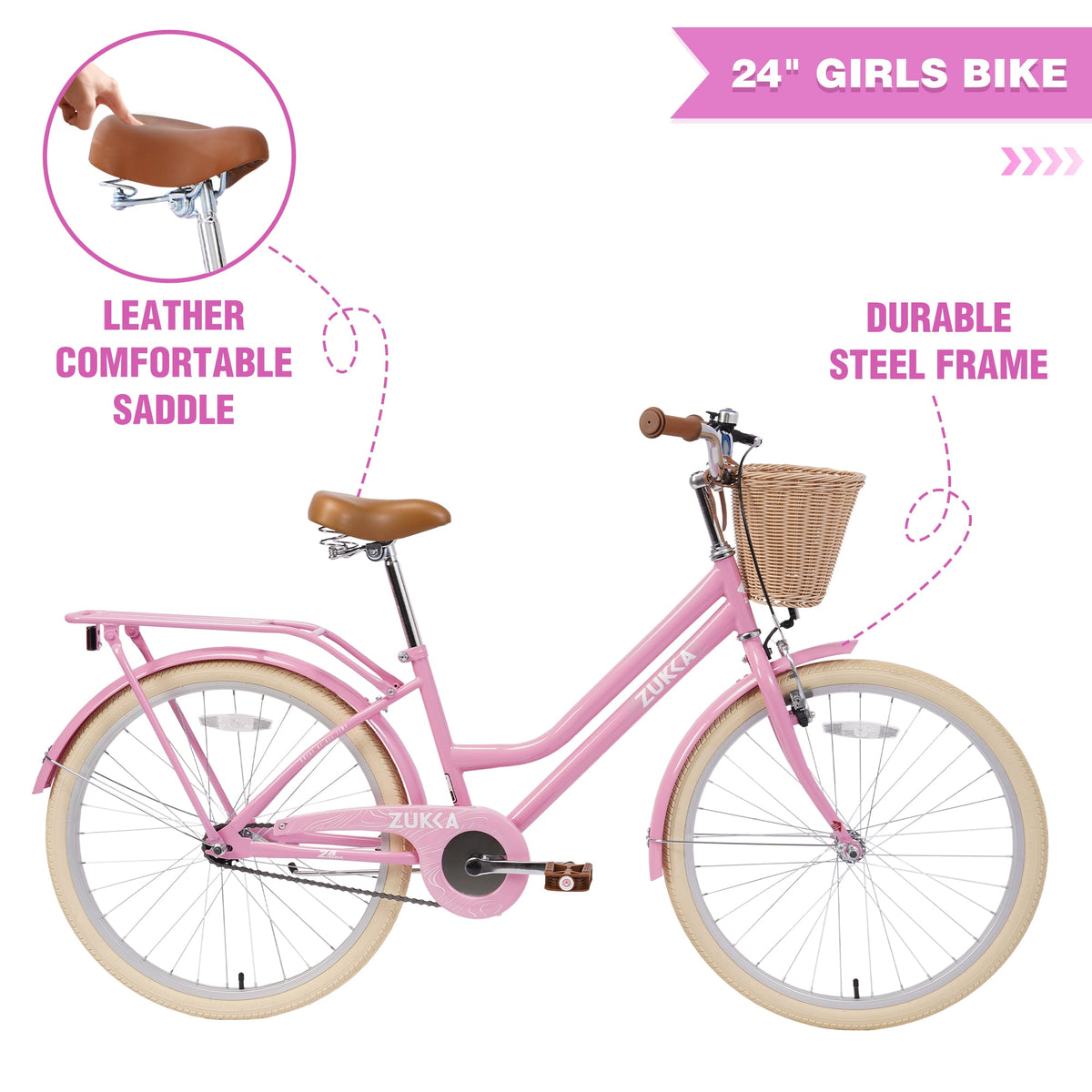24 Inch Girls Bike, Steel Frame, Multiple Colors