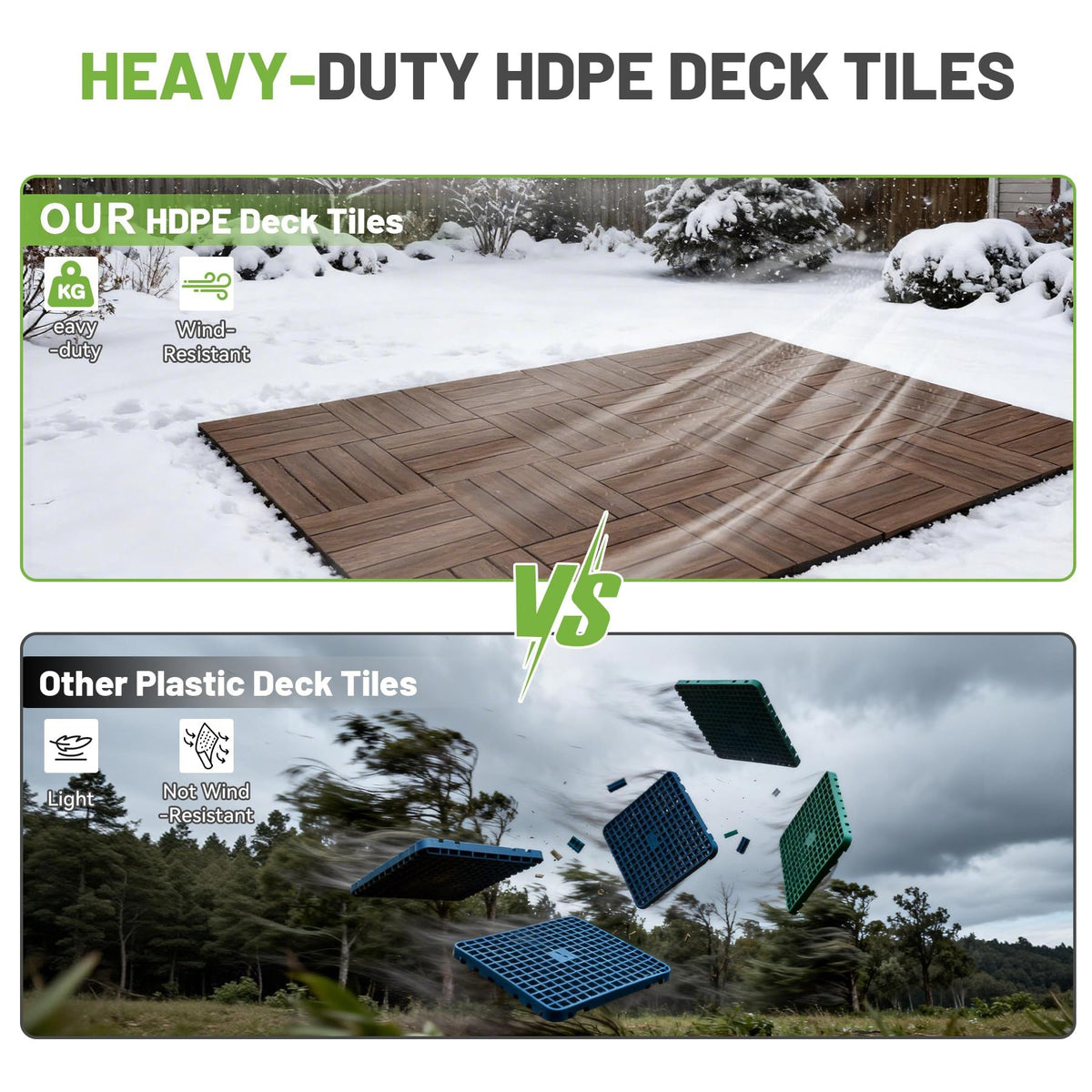 44 Pcs Interlocking Deck Tiles, 12" x 12" HDPE Outdoor Flooring