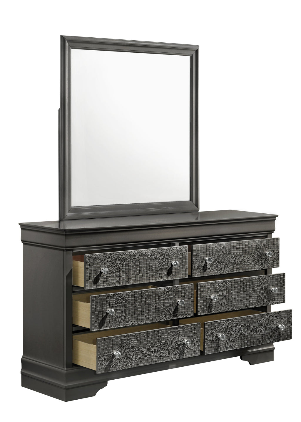 Blaze Modern Style Mirror Made with Wood in Metallic Gray