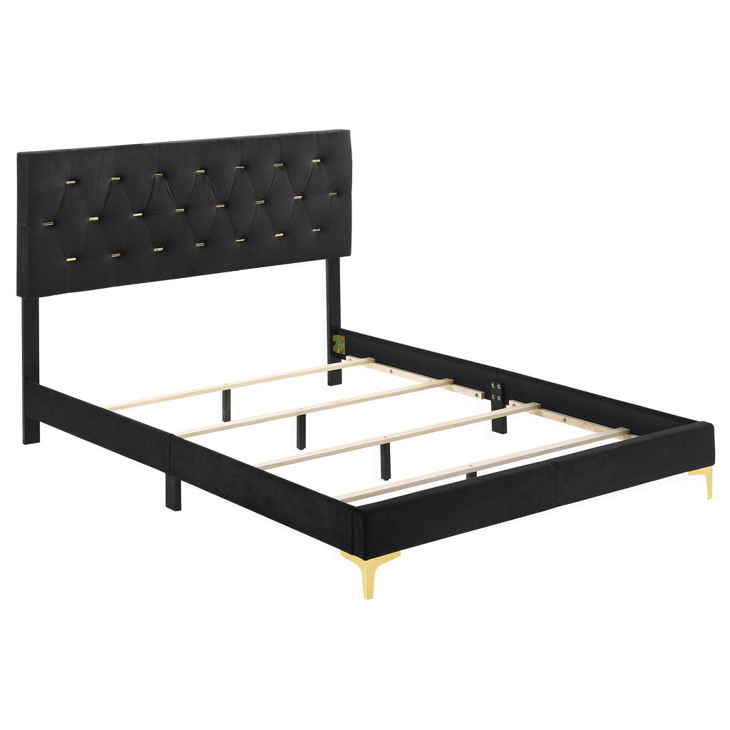 Lexie Black/Gold Diamond Tufted Eastern King Panel Bed