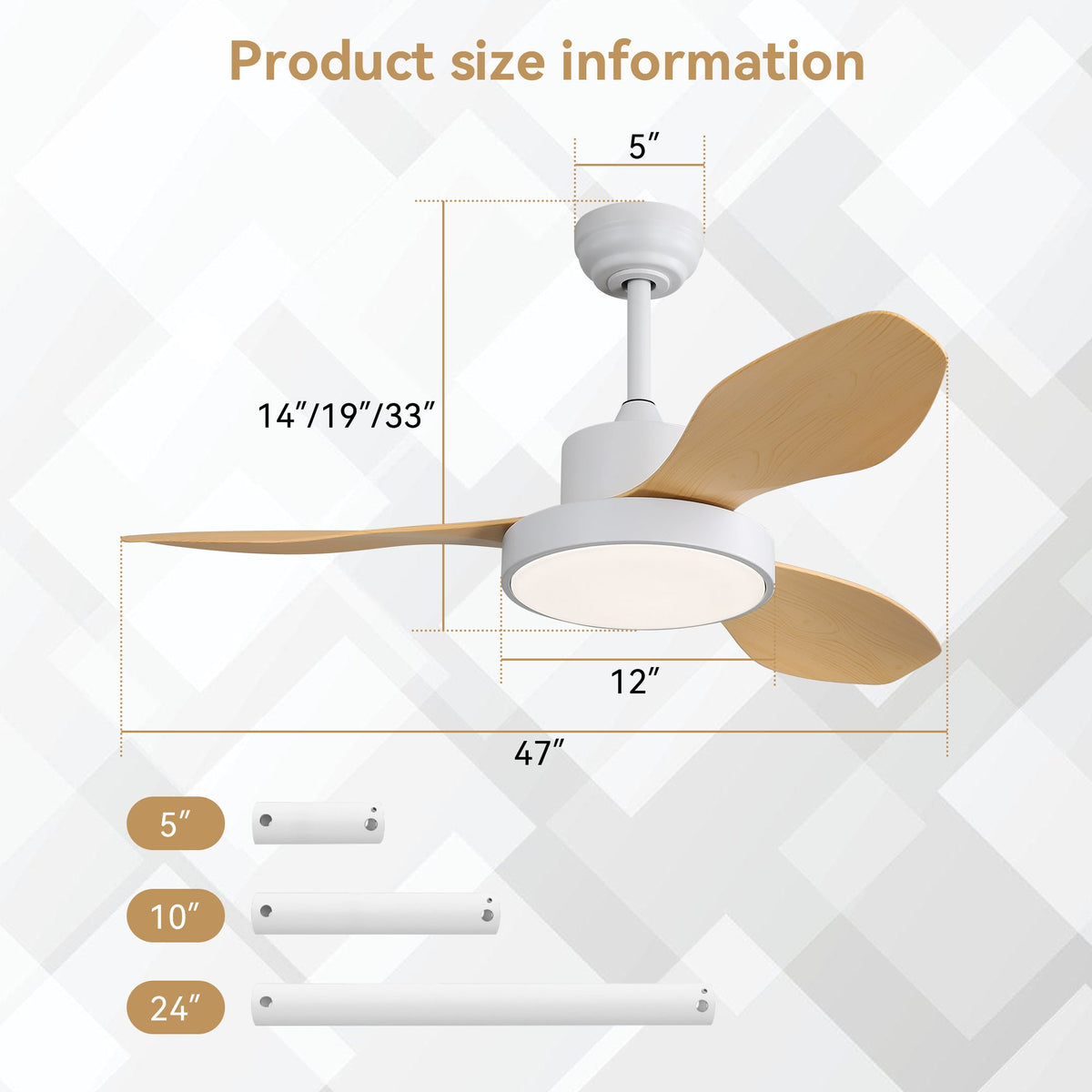 47 Inch Ceiling Fan with 22W LED Light and Remote Control
