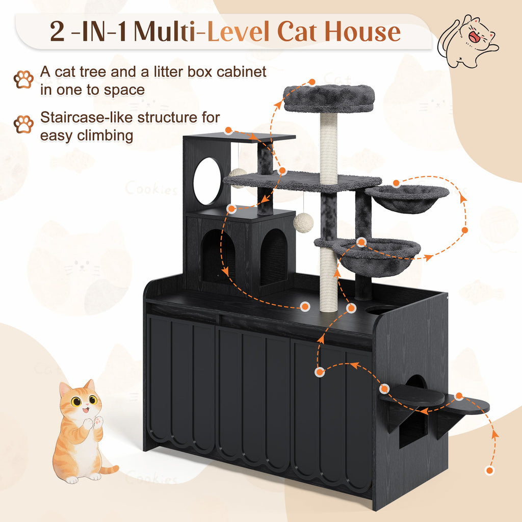 50.6" Cat Tree with Litter Box Enclosure