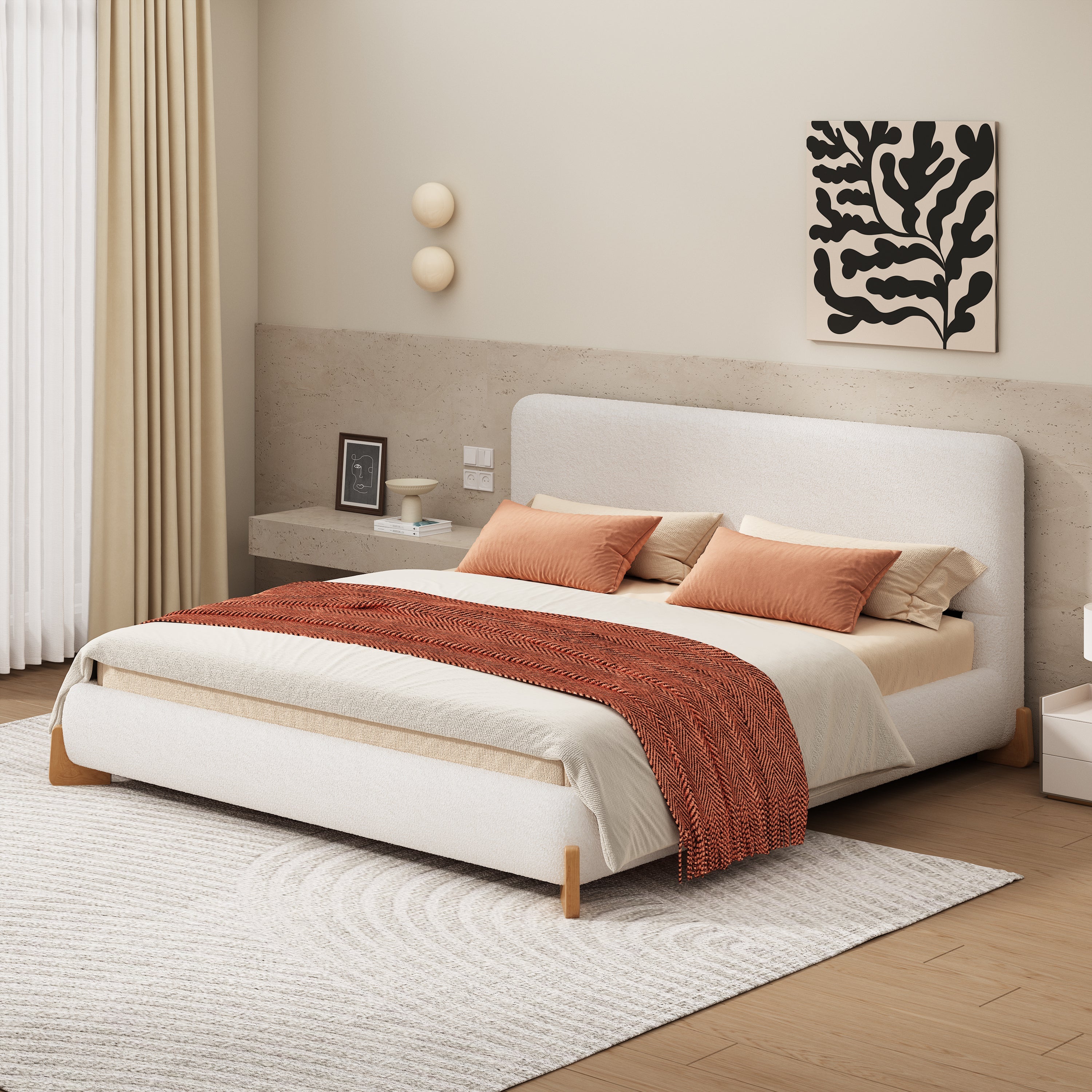 Elegant Boucle Upholstered Bed in Queen Size
