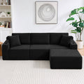 L-Shaped Sectional Sofa with Ottoman, Corduroy 3-Seat Couch for Living Room