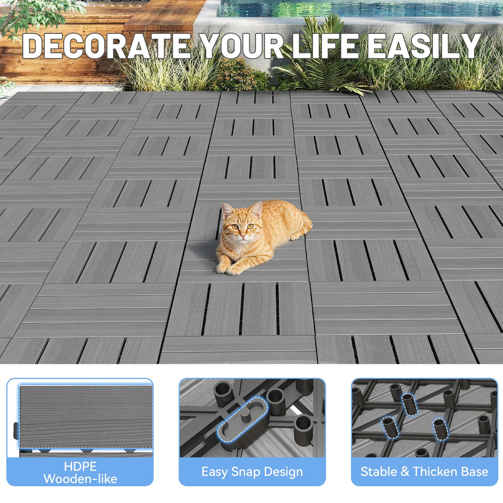 9 Pcs Interlocking Deck Tiles - Outdoor Waterproof Flooring