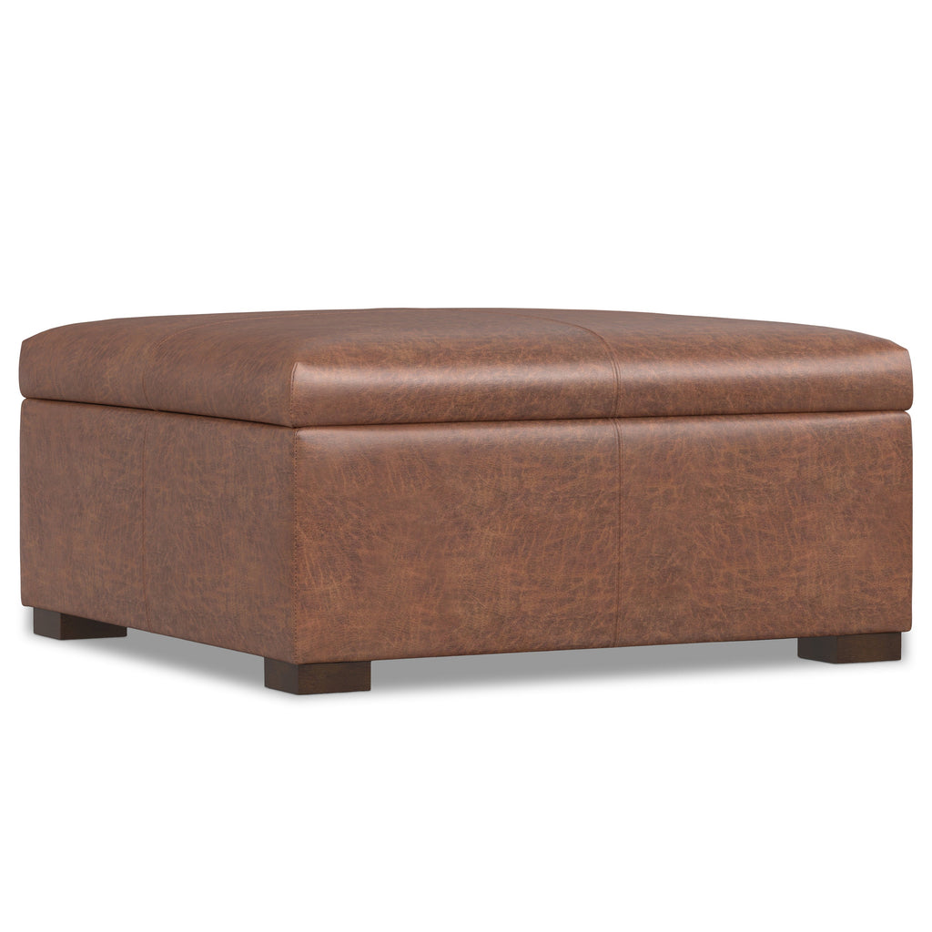 Gabbie 36 Inch Wide Square Coffee Table Storage Ottoman in Distressed Saddle