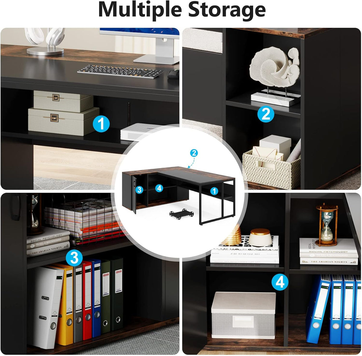 71" L-Shaped Executive Desk with Storage Cabinet & Shelves